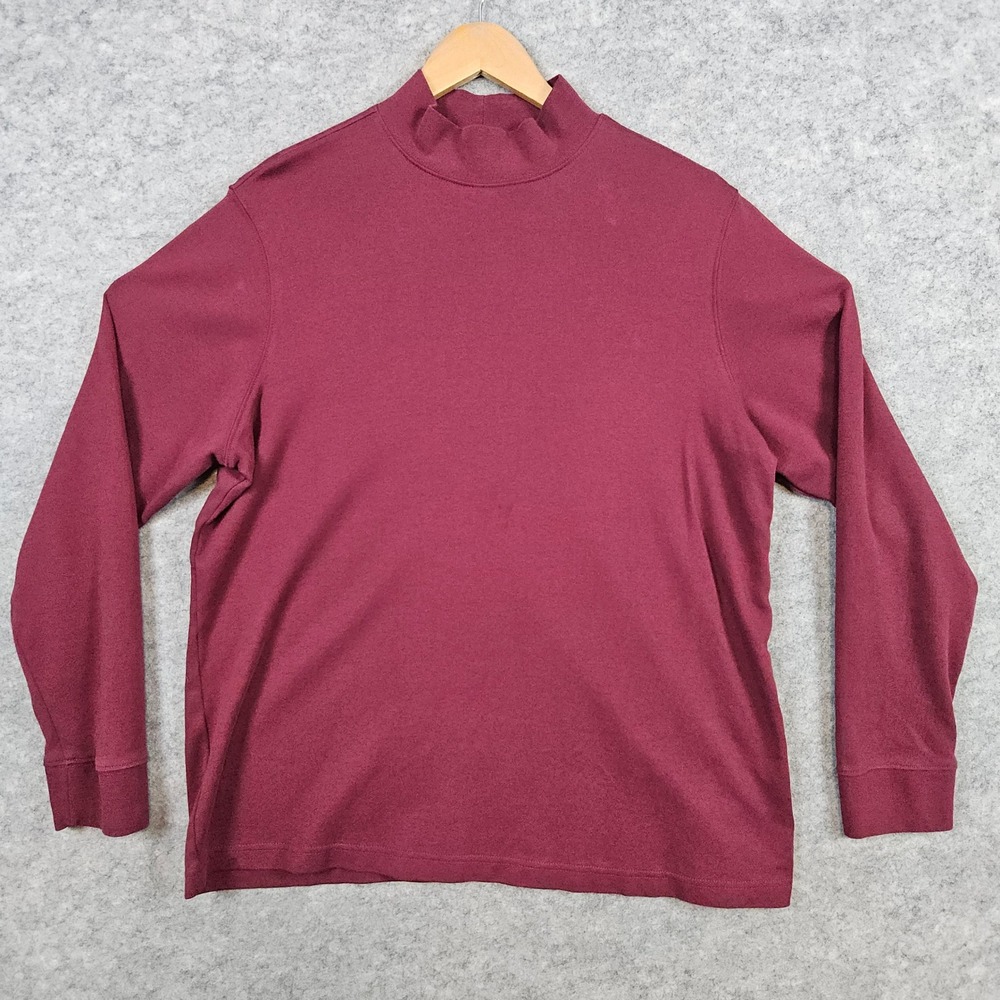Lands End Women Burgundy Mock Neck Pullover Size 1x (16-18) Cotton/Spandex SPOTS